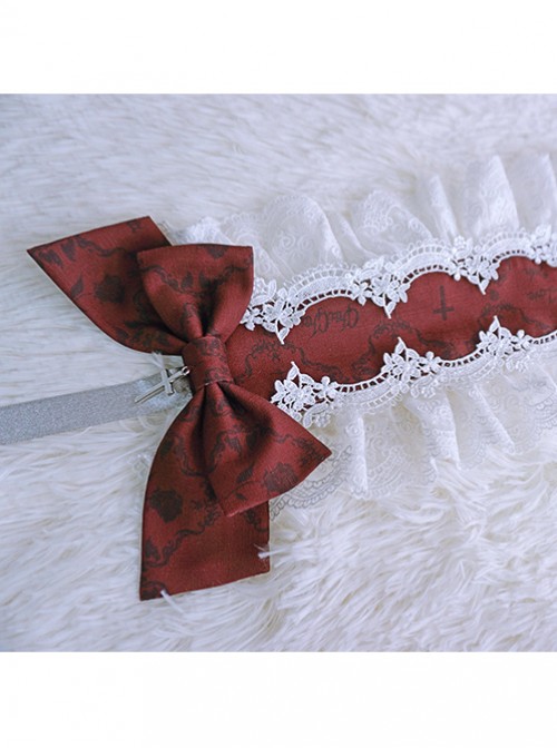 Love And Death Series Cross Pendant Red White Lace Lolita Hair Band