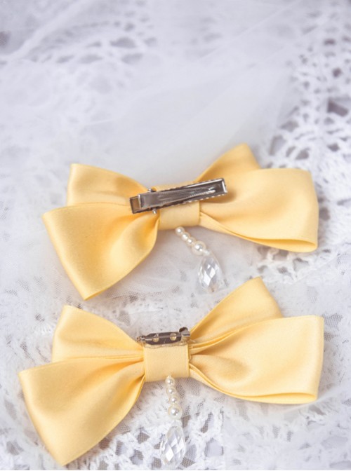 Lemon Planet Yellow Ribbon Bowknot Sweet Lolita Hairpins