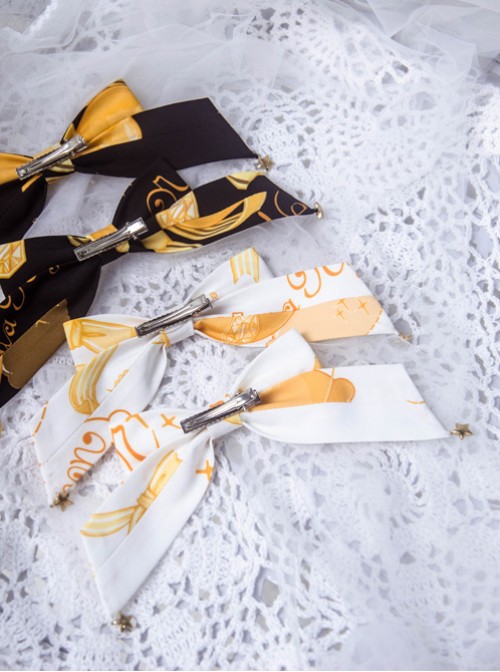 Lemon Planet Series Printing Bowknot Lolita Hairpin With The Star Pendants