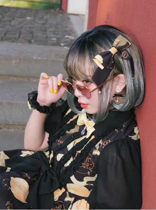 Lemon Planet Series Printing Bowknot Lolita Hairpin With The Star Pendants