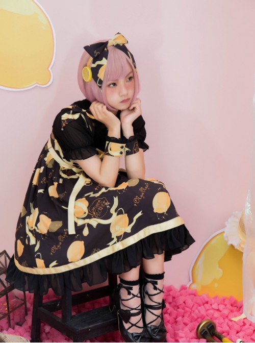 Lemon Planet Series Printing Bowknot Lolita Hair Hoop