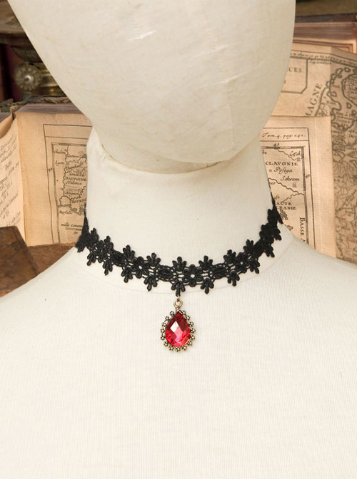 Water Drop-shaped Pendant Black Lace Gothic Lolita Necklace