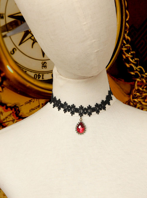 Water Drop-shaped Pendant Black Lace Gothic Lolita Necklace