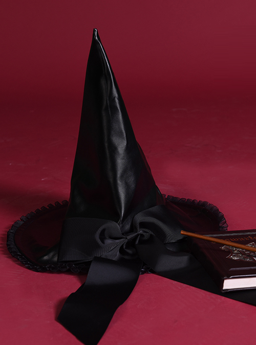 Halloween Black PU Leather Gothic Lolita Witch Hat