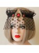 Retro Black Tulle Red Gemstone Imperial Crown Gothic Veil