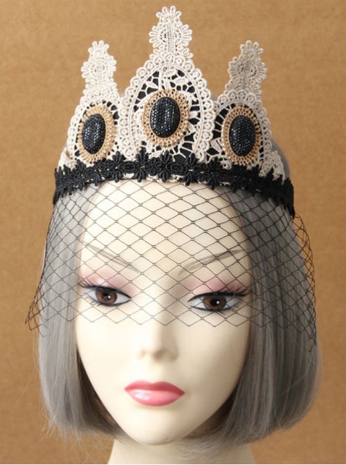 Baroque Style Golden Lace Crown Lolita Black Veil