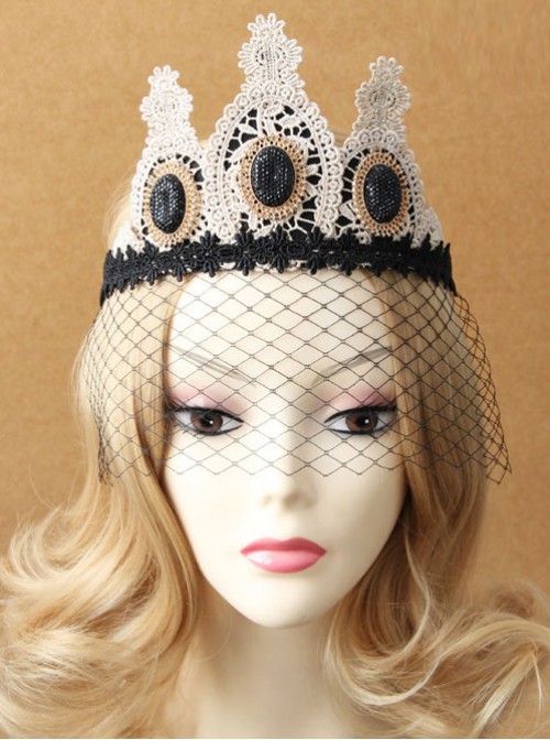 Baroque Style Golden Lace Crown Lolita Black Veil
