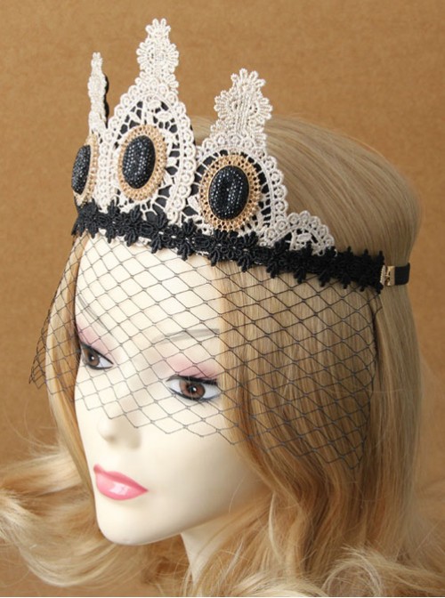 Baroque Style Golden Lace Crown Lolita Black Veil