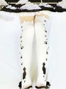 Black And White Cute Cat Bells Sweet Lolita Pantyhose