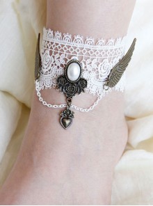 Retro Wings White Lace Lolita Anklet