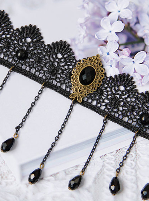 Retro Black Lace Chain Tassel Gothic Anklet