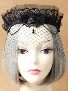 Black Lace Imperial Crown Veil Half Face Gothic Lolita Mask