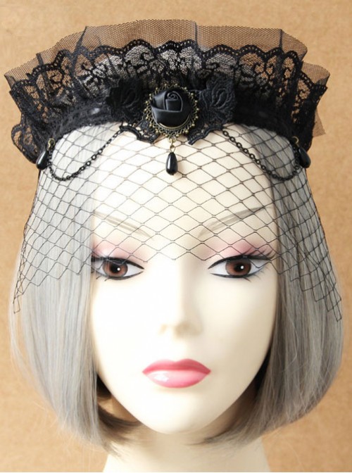 Black Lace Imperial Crown Veil Half Face Gothic Lolita Mask