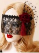Red Flower Red Tassel Black Lace Veil Half Face Gothic Lolita Mask