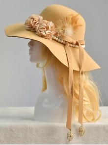 Vintage Elegance Imitation Cashmere Pearl Feather Women' Classic Lolita Hat