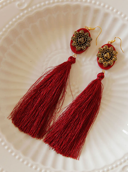 Retro Red Long Tassels Earrings