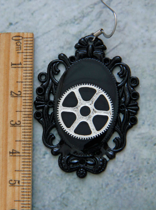 Steampunk Black Mechanical Gear Wheel Pendant Lolita Earrings