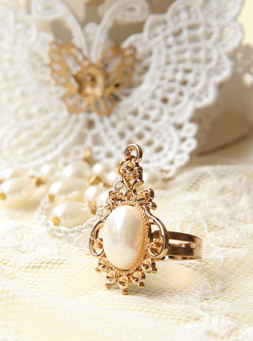 Retro Lace Butterfly Pearl Classic Lolita Bracelet And Finger Ring Set