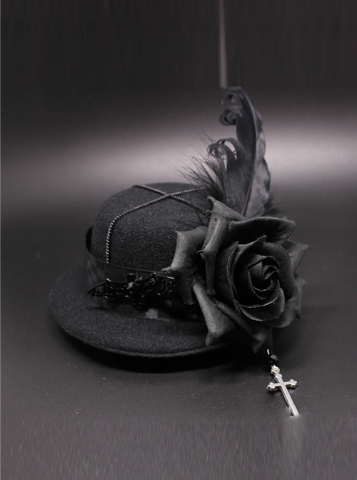 Crucifix Rose Feather Gothic Lolita Small Hat