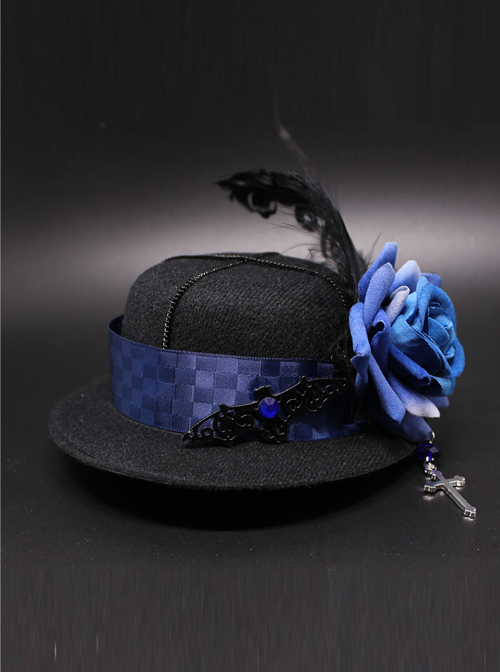 Crucifix Rose Feather Gothic Lolita Small Hat