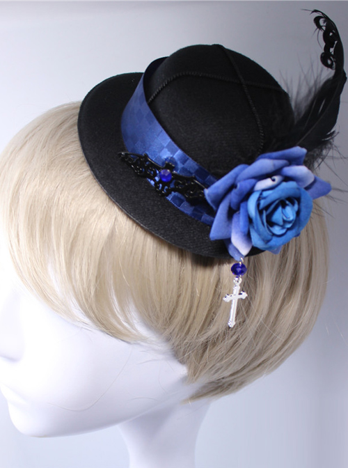 Crucifix Rose Feather Gothic Lolita Small Hat