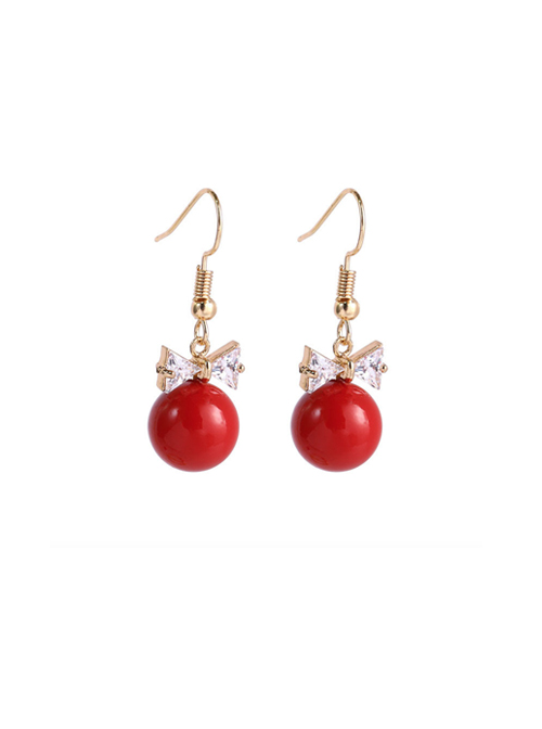 Delicate Minimalist Bowknot Red Pearl Earrings