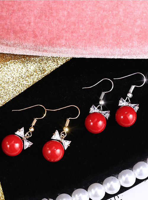 Delicate Minimalist Bowknot Red Pearl Earrings