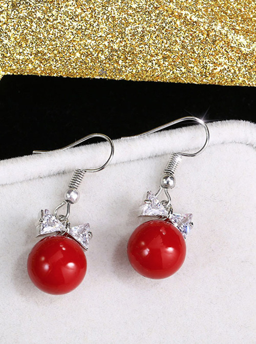 Delicate Minimalist Bowknot Red Pearl Earrings