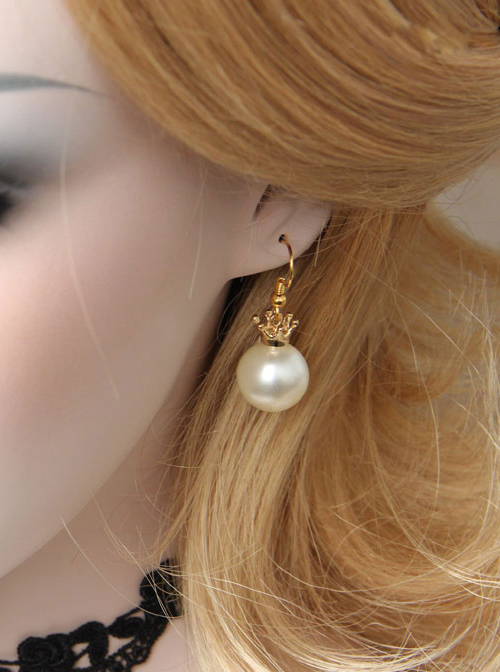 Delicate Minimalist Crown White Pearl Earrings