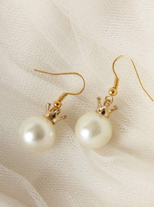 Delicate Minimalist Crown White Pearl Earrings