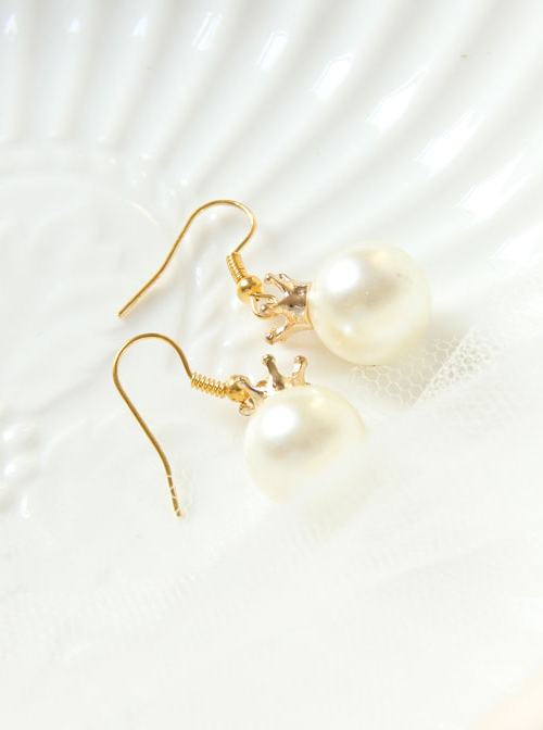 Delicate Minimalist Crown White Pearl Earrings
