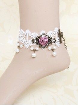 White Lace Rose Classic Lolita Pink-purple Anklet