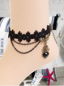 Black Lace Heart-shaped Pendant Gothic Lolita Ankle Belt