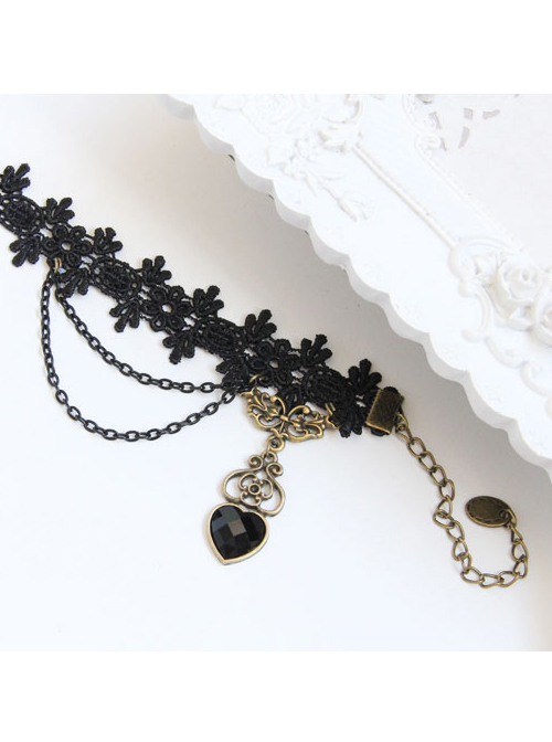 Black Lace Heart-shaped Pendant Gothic Lolita Ankle Belt