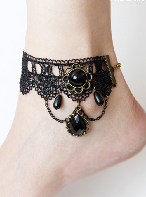 Retro Black Lace Concise Pendant Gothic Lolita Anklet