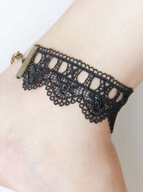 Handmade Fashion Personality Palace Gothic Black Lace Tassel Retro Flowers  Female Casual Anklet