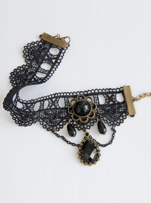 Retro Black Lace Concise Pendant Gothic Lolita Anklet