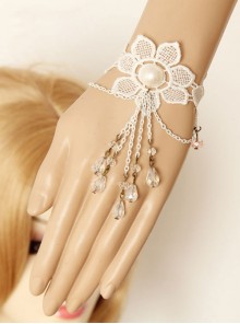 White Pearl Lace Bride Wedding Crystal Pendant Lolita Bracelet