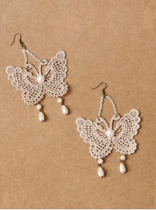 Baroque Palace Style Lace Pearls Butterfly Lolita Earrings