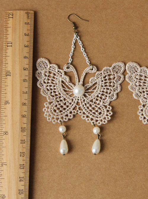 Baroque Palace Style Lace Pearls Butterfly Lolita Earrings