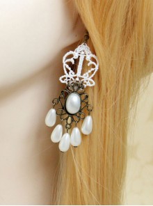 White Lace Pearl Bridal Classic Lolita Earrings