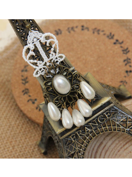 White Lace Pearl Bridal Classic Lolita Earrings