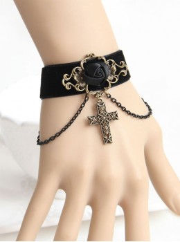 Velvet Vintage Crucifix Black Rose Elegant Gothic Lolita Bracelet