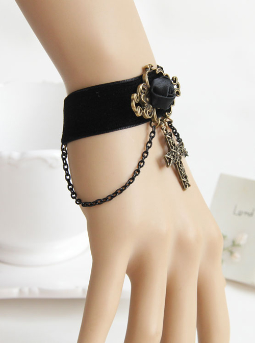 Velvet Vintage Crucifix Black Rose Elegant Gothic Lolita Bracelet