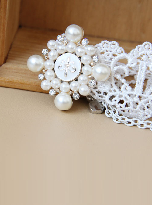 Retro Palace Style White Lace Crucifix Pendant Lolita Bracelet And Ring Set