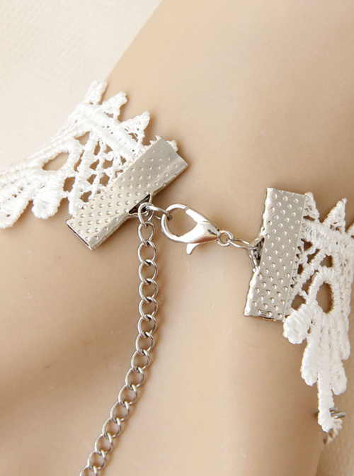 Baroque Style Retro Wedding White Lace Lolita Bracelet And Ring Set