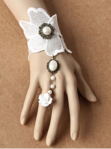 Elegance White Lace Wedding Lolita Bracelet And Ring Set