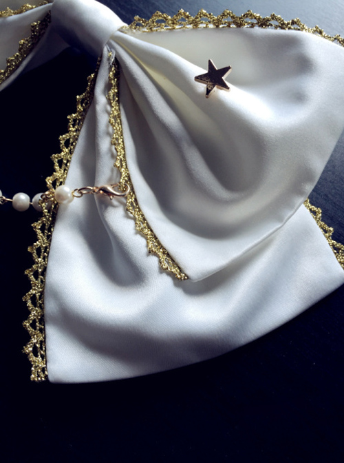 Rice-white Bead Chain Classic Lolita Bowknot Tie