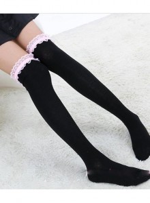 Black Fashion Lovely Pink Lace Sweet Lolita Knee Stockings