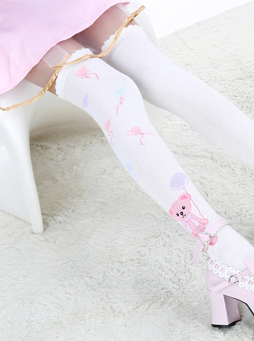 Pink Fashion Cute Bear Pattern Lolita Knee Socks